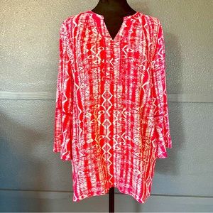 Gloria Vanderbilt women’s size M pink & white Aztec design blouse bell sleeves